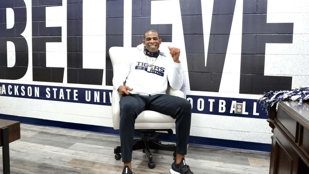 Deion Sanders with new Jackson State Under Armour gear