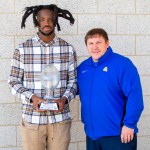 Pierre receives Protect Your Skull/HBCU Gameday D-II DPOTY Award