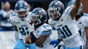 Maine outscores Hampton to gain first season victory.