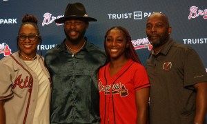 Michael Harris tosses first pitch for Atlanta Braves