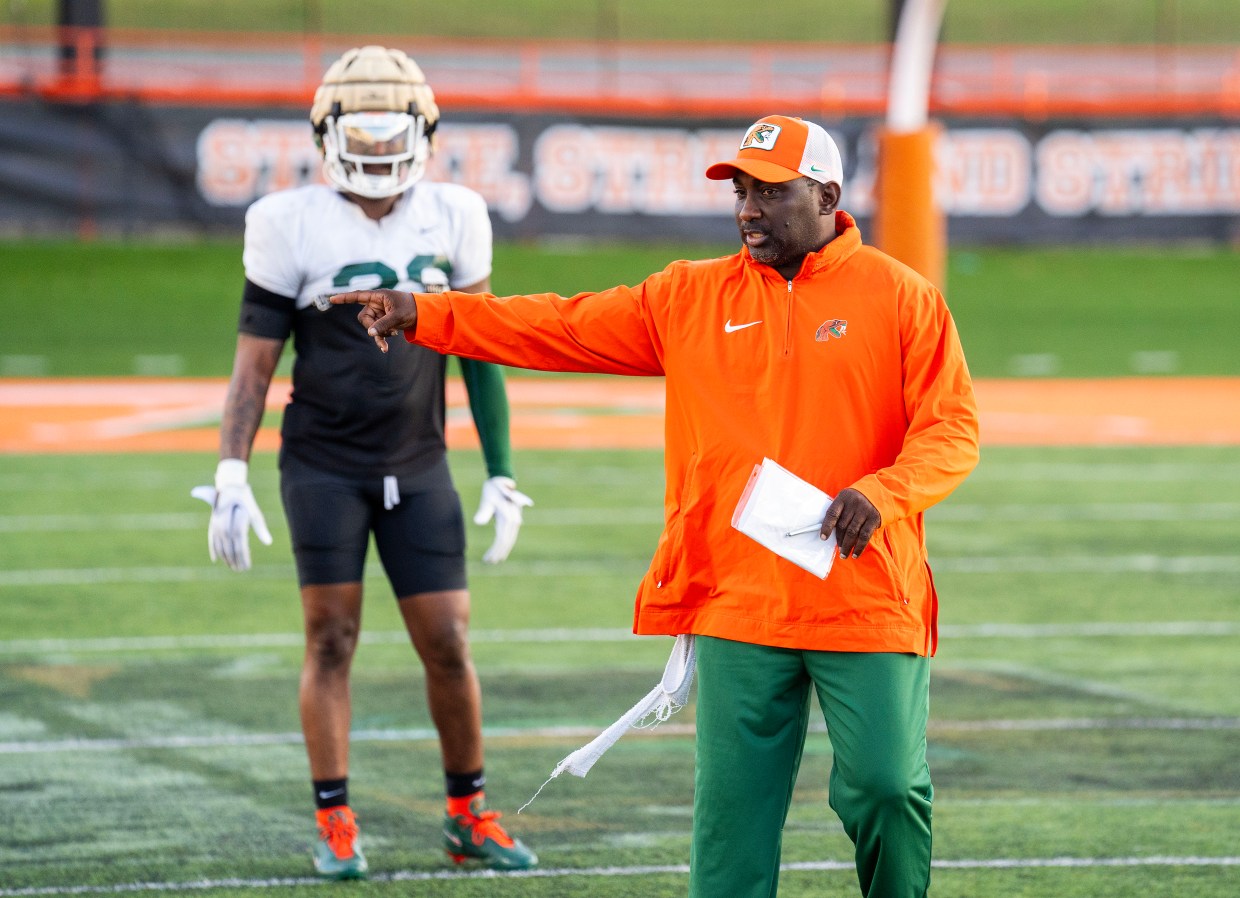 FAMU head coach James Colzie III directs players in practice.