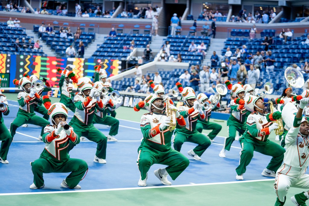 FAMU band dances on Center Court.