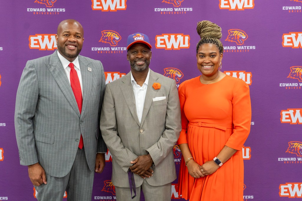 From left: President Dr. A Zachary Faison, Brian Jenkins, Interim AD Ashley Connor
