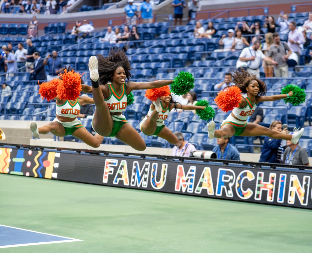 FAMU cheerleaders with a leap at U.S. Open