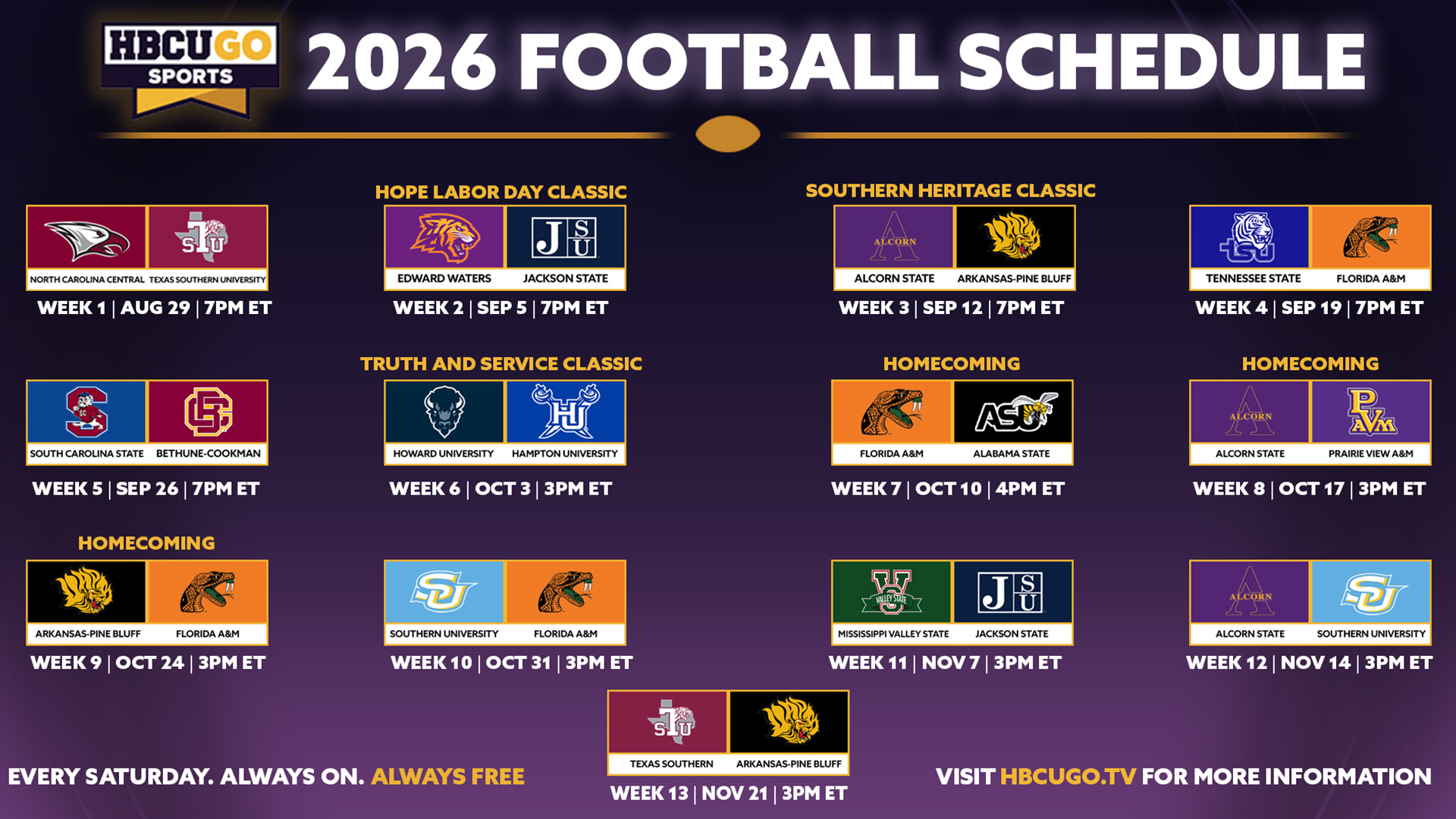 HBCU Go 2026 Football Schedule