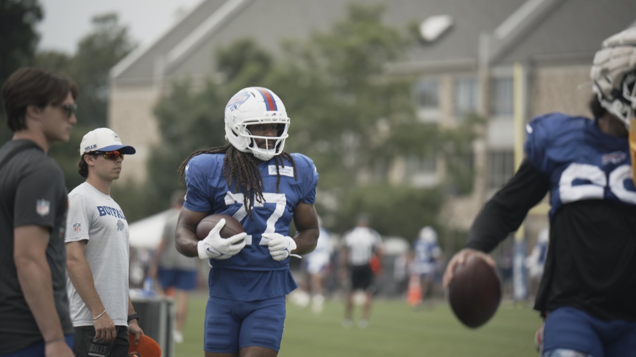 Former Howard HBCU football star Ian Wheeler practices at Buffalo Bills training camp.