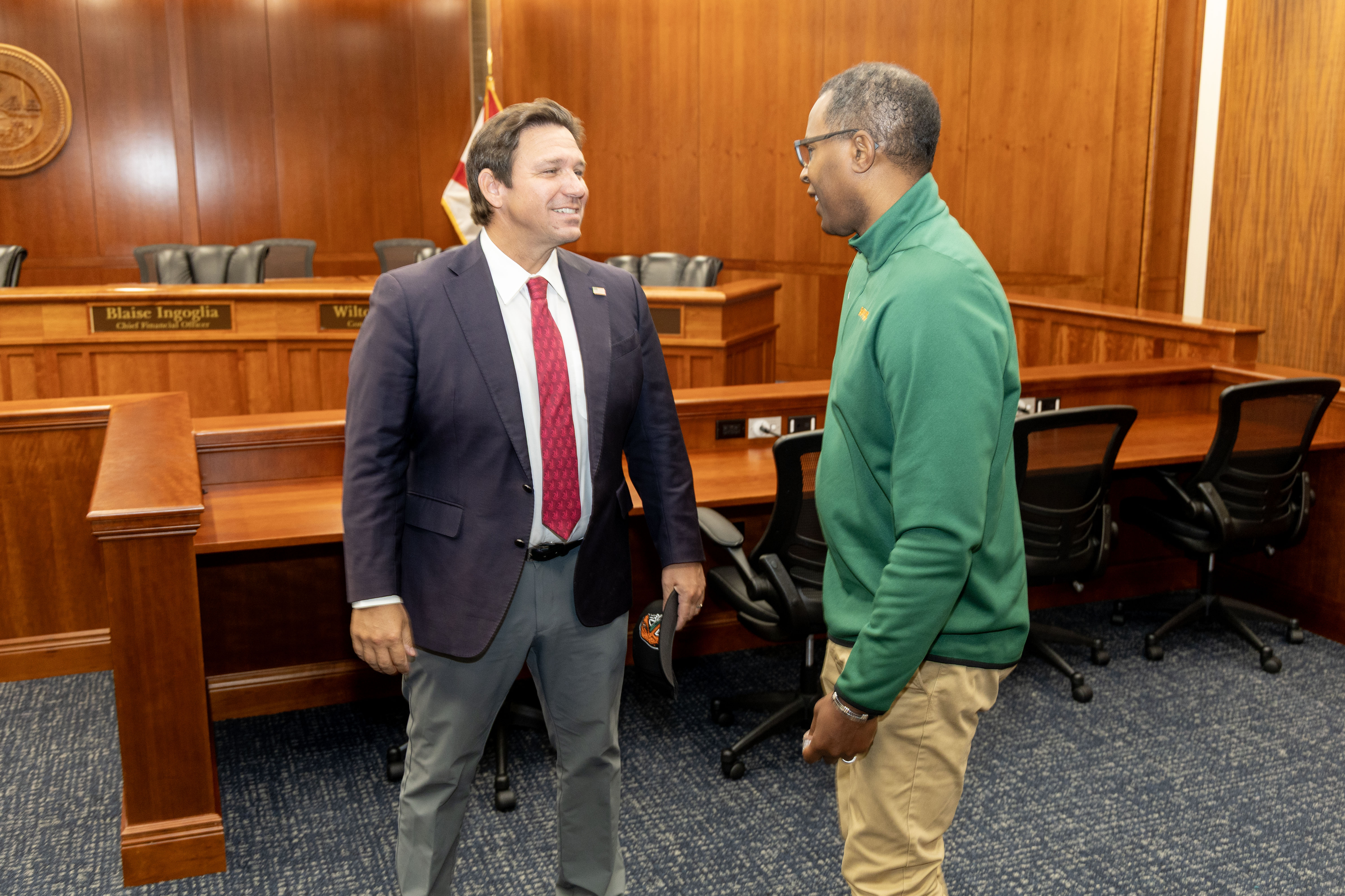 Governor Ron DeSantis Chats With FAMu Basketball Coach Charlie Ward